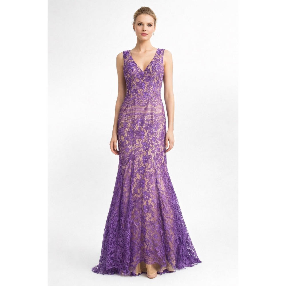 Envious Couture Prom Karishma Creations Purple Lace Gown‎ Open Back  SZ 00